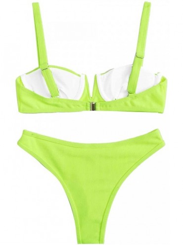 Sets Women's Solid Rib Underwire Top with High Cut Bikini 2 Piece Set Swimwear - Yellow - CT19603D4NO $21.59