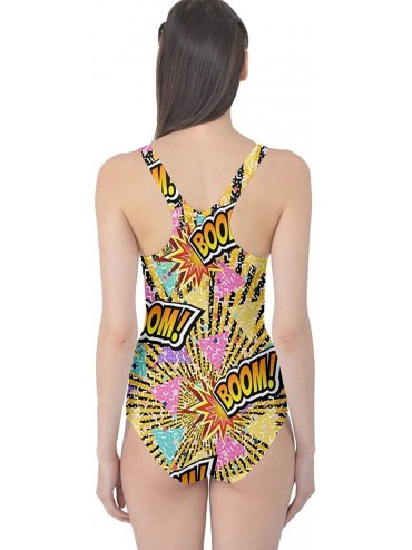 One-Pieces Womens Summer Vacation Holiday Pineapple Pop Art Lips Rock Triangles One Piece Swimsuit- X- Colorful Boom - CV18AY...