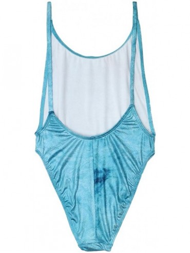 One-Pieces Women's High Cut Vintage Swimsuit - Thin Strap - Teal Galaxy - CX18CY8WSH4 $19.64