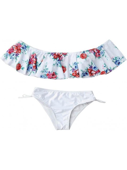 Sets 2018 Summer Junior Girl Women Off Shoulder Ruffle Bikini Set Swimsuit - White - C8189TSNTQZ $16.03