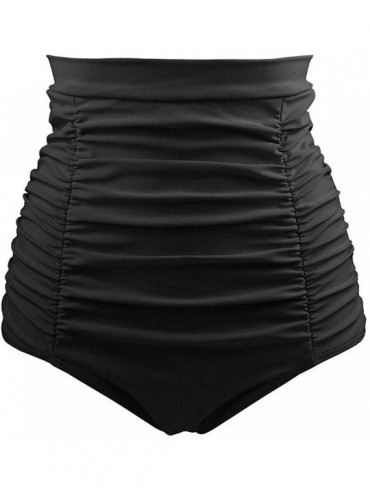 Tankinis Women Retro High Waisted Bikini Bottom Ruched Swim Short Tankinis (Black- S(US2-US4)) - C218N8TH09U $40.41