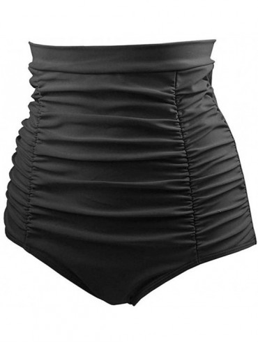 Tankinis Women Retro High Waisted Bikini Bottom Ruched Swim Short Tankinis (Black- S(US2-US4)) - C218N8TH09U $24.67