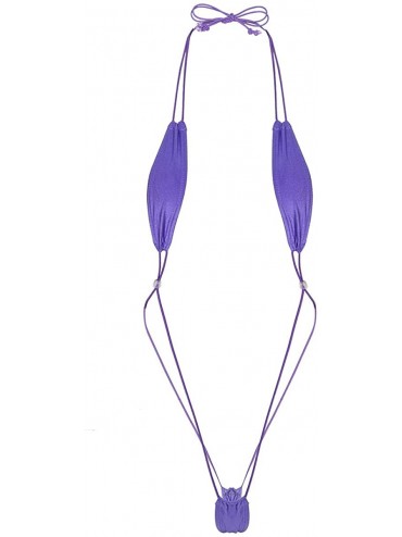 Sets Women Sexy Slingshot Teardrop Mini Bikini G-String Weeny Thongs Underwear - Purple - CQ18HC2AZKK $15.79