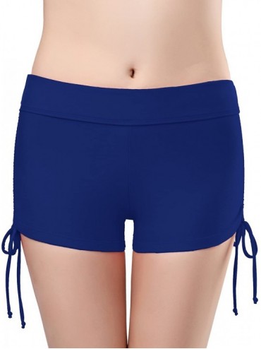 Tankinis Women's Swim Shorts Adjustable Drawstring Side Shirred High Waisted Bikini Bottom - Malibu Blue - CP186RD6A7I $16.03