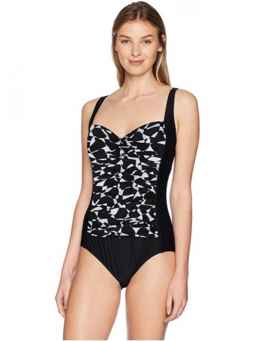 One-Pieces Women's Twist Front Shirred One Piece Swimsuit - Black//Moderate - CQ18HSSIKYS $88.91