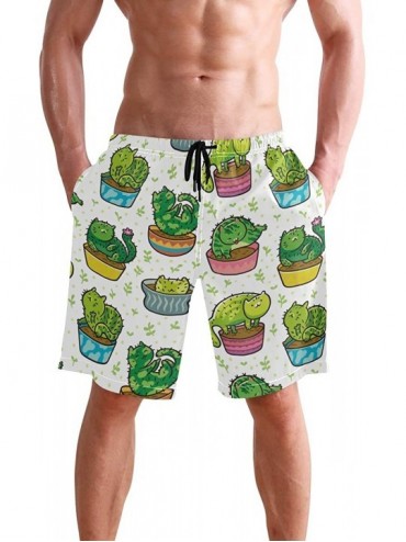 Board Shorts Mens Swim Trunks Anchors Starfish Beach Board Shorts - Cactus Cats - CM18NX9GU6Q $49.63