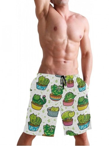 Board Shorts Mens Swim Trunks Anchors Starfish Beach Board Shorts - Cactus Cats - CM18NX9GU6Q $31.34