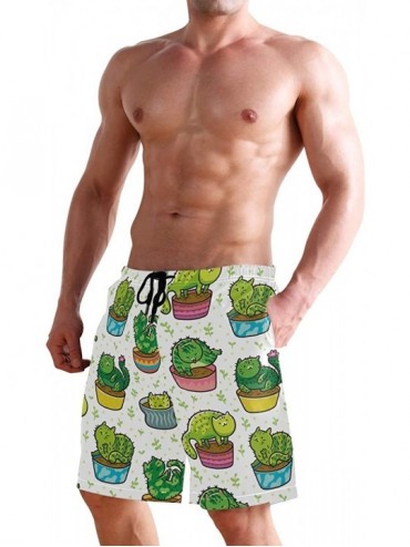 Board Shorts Mens Swim Trunks Anchors Starfish Beach Board Shorts - Cactus Cats - CM18NX9GU6Q $31.34