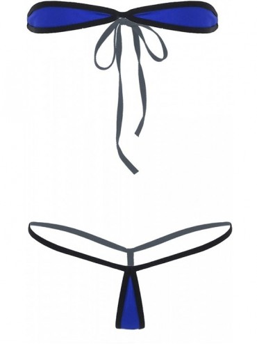 Sets Womens Self-tie Bandeau Tube Bra Top with G-String Micro Bikini Lingerie Swimwear - Royal Blue 2 - CR19CD2DD2X $29.46