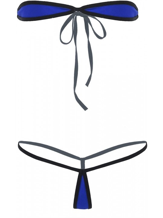 Sets Womens Self-tie Bandeau Tube Bra Top with G-String Micro Bikini Lingerie Swimwear - Royal Blue 2 - CR19CD2DD2X $17.76