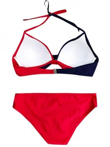 Sets Women Two Piece Bikini Set Bathing Suit Sexy Patchwork Padded Push-up Mid Waist Beachwear Swimwear - Red - CT18Q8LR4OL $...