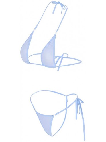 Sets Women's Brazilian Bikini Triangle Thongs Bathing Suits Sheer Halterneck Lingerie Micro Bra G String Swimsuit Light Blue ...
