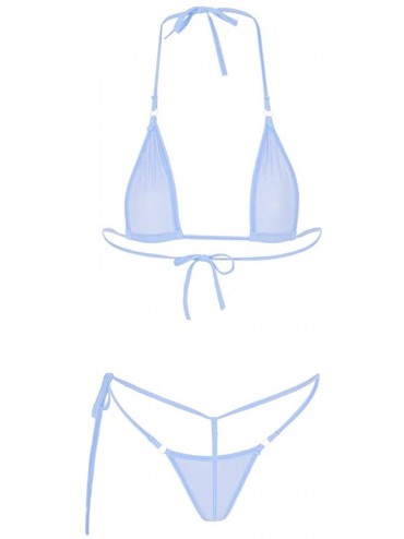 Sets Women's Brazilian Bikini Triangle Thongs Bathing Suits Sheer Halterneck Lingerie Micro Bra G String Swimsuit Light Blue ...