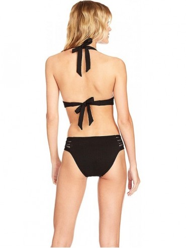 Tankinis Women's Perla Side Tab Bikini Bottom with Crochet Inset - Black - C818C4DWSYH $37.44