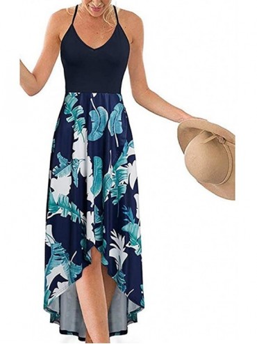 Cover-Ups Women's Long Dress- 2019 New V Neck Sleeveless Summer Floral Print Tank Casual Beach Dress - Blue1 - CG18RYU2CR2 $1...