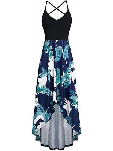 Cover-Ups Women's Long Dress- 2019 New V Neck Sleeveless Summer Floral Print Tank Casual Beach Dress - Blue1 - CG18RYU2CR2 $1...