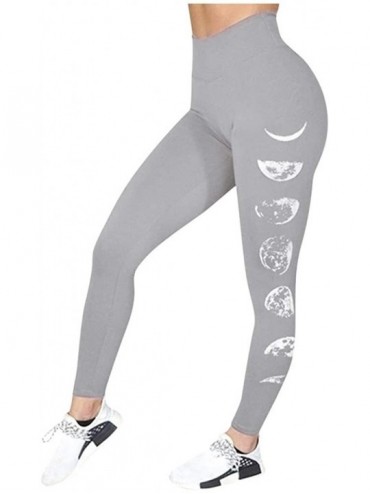 Tankinis Moon Printed Full-Length Women Yoga Leggings High Waist Tummy Control Yoga Pants Athletic Pants Jeggings - Gray - CS...