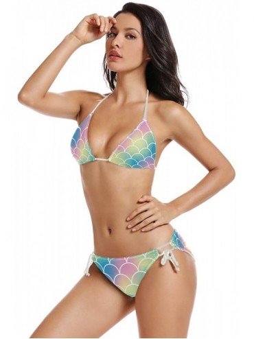 Sets Trump Campaign Button Bikini Swimsuit Beach Suit Bathing Suit for Teens Girls Women (S-XXL) - Rainbow Fish Scales - C019...