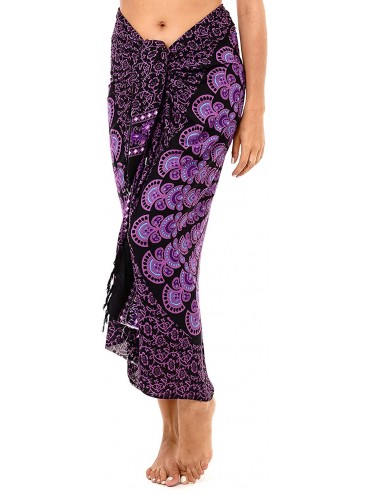 Cover-Ups Womens Sarong Beach Swimsuit Cover Up Mandala Peacock Bikini Wrap & Clip - Purple - CU128ZEQFNZ $34.70