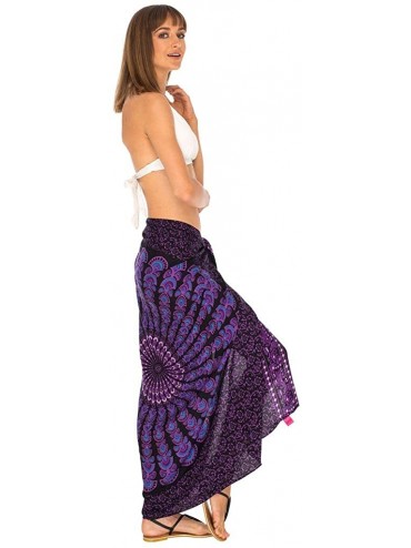Cover-Ups Womens Sarong Beach Swimsuit Cover Up Mandala Peacock Bikini Wrap & Clip - Purple - CU128ZEQFNZ $19.02