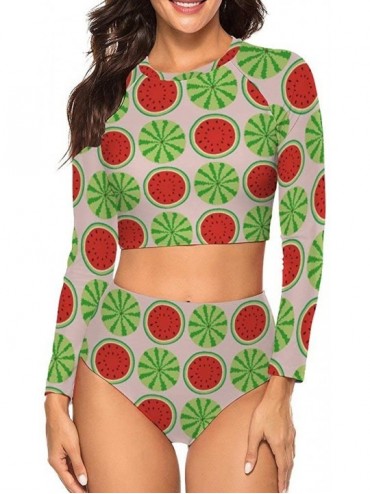 Rash Guards Watermelon Hot One-Piece Beach Crop Bathing Suit Full Coverage Trim Top for Girls - Style1-8 - CL19DI46TAR $32.24