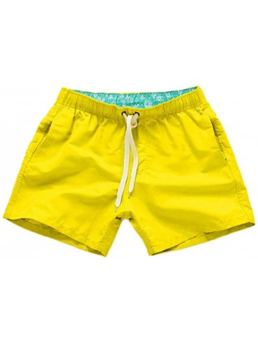 Board Shorts Men Beach Shorts Pure Color Splice Stripe Beach Swimming Trunks Board Swimsuit Shorts - Yellow - CT18OSR5M4C $23.87