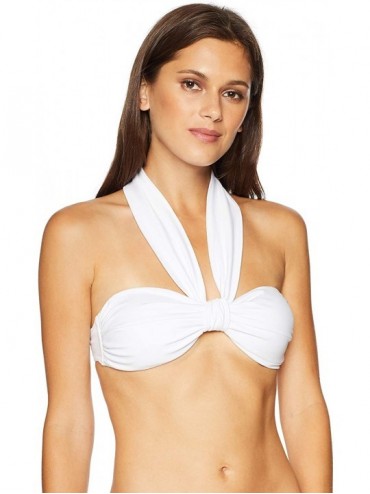 Tops Women's Halter Bandeau Top with Removable Cups - White - CJ1889X9GML $38.84