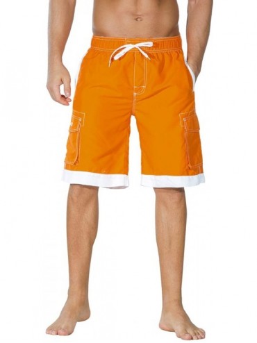 Trunks Men's Swim Trunks Classic Lightweight Board Shorts with Lining - Orange and White - CV18E59YNK4 $36.72