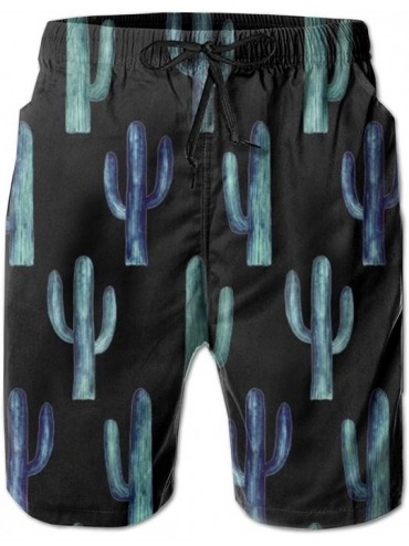 Board Shorts Men's Swim Trunks Blue Cactus Quick Dry Soft Washed Mesh Lining Casual Board Shorts - C419CYZTMNS $36.87
