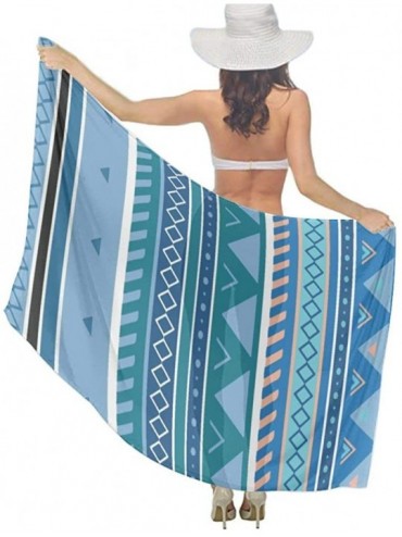 Cover-Ups Women Fahion Swimsuit Bikini Cover Up Sarong- Party Wedding Shawl Wrap - Aztec Stripe Pattern Blue - CN19C4N9H9M $2...