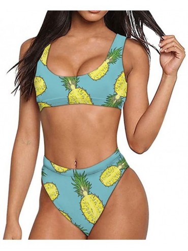Sets Women Printed Two Pieces High Waisted Cheeky Bikini Sets Low Scoop Crop Swimsuit - Pattern-5 - CZ194X0Q42H $22.37