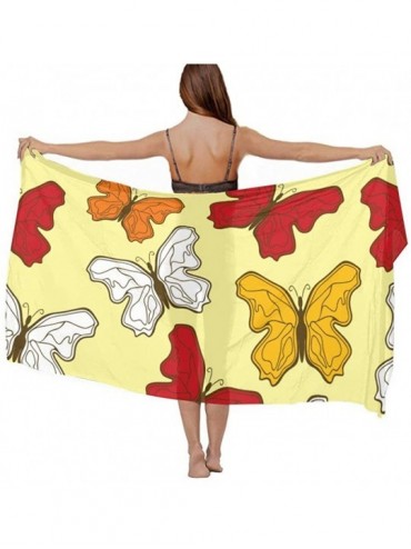 Cover-Ups Women Chiffon Sarong Beach Bikini Cover Up Wedding Party Shawls Wraps - Butterfly Pattern - CB19CAC4Q3W $45.12
