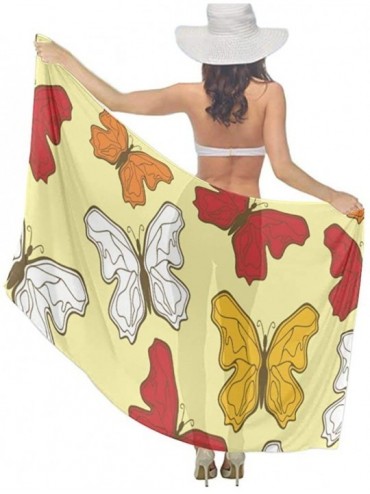 Cover-Ups Women Chiffon Sarong Beach Bikini Cover Up Wedding Party Shawls Wraps - Butterfly Pattern - CB19CAC4Q3W $24.34