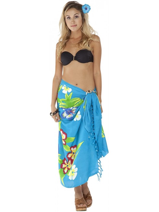 Cover-Ups Womens Hawaiian Swimsuit Cover-Up Sarong in Your Choice of Color - Hwn Turquoise - CF113YW0ZZ3 $13.25