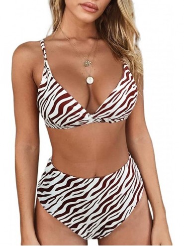 Sets Women Two Piece Animal Print Swimsuit Bathing Suits Beachwear Swimwear Bikini Tankini Set - Zebra - CY18QGDTNDK $18.99