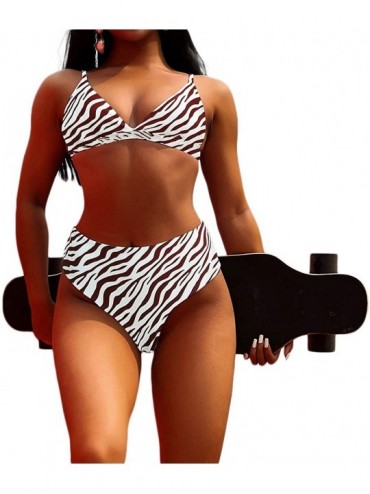 Sets Women Two Piece Animal Print Swimsuit Bathing Suits Beachwear Swimwear Bikini Tankini Set - Zebra - CY18QGDTNDK $12.75