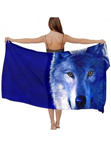 Cover-Ups Women Chiffon Scarf Shawl Wrap Sunscreen Beach Swimsuit Bikini Cover Up - Wolves Blue - CV190HIR59U $42.79