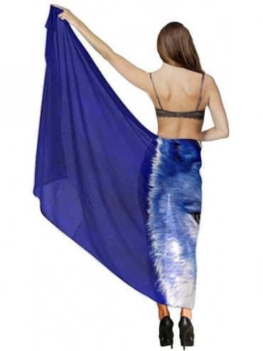 Cover-Ups Women Chiffon Scarf Shawl Wrap Sunscreen Beach Swimsuit Bikini Cover Up - Wolves Blue - CV190HIR59U $23.44