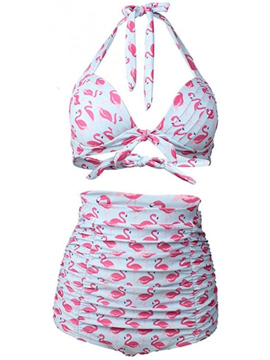 Sets New Thin Tigh Waist Split Bikini Fashion Flamingo Print Bikini Swimsuit - CT18DAL8UWK $36.00
