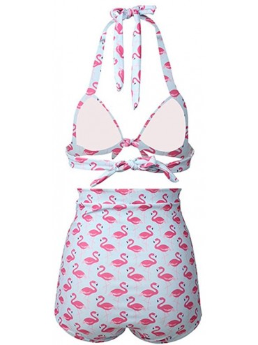 Sets New Thin Tigh Waist Split Bikini Fashion Flamingo Print Bikini Swimsuit - CT18DAL8UWK $36.00