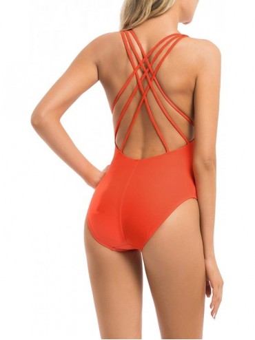 One-Pieces Women's One Piece Swimsuit Deep V Monokini Cross Back Swimwear Strappy Bathing Suit - Orange - C618CYYZ86C $17.25