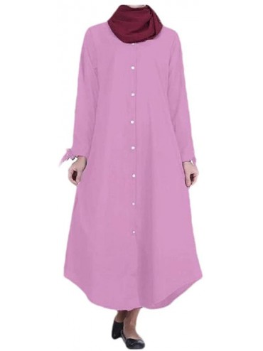 Cover-Ups Women Muslim Islamic Solid Button Pure Color Kaftan Long Dress - Purple - CY19082CQX8 $54.66