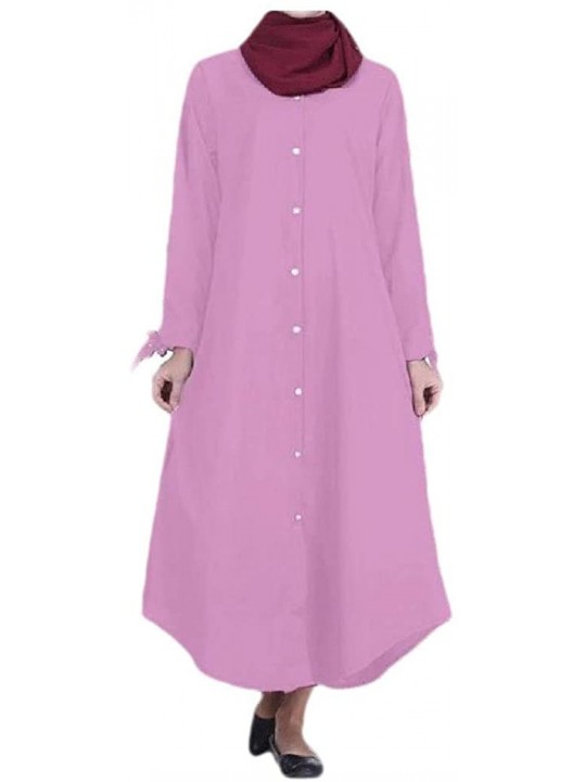 Cover-Ups Women Muslim Islamic Solid Button Pure Color Kaftan Long Dress - Purple - CY19082CQX8 $35.46