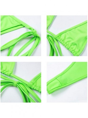 Sets Women's Sexy Reflective Halter Crop Top Thong Bikini Beach Outfits - Orange - C018SKI85NO $14.59