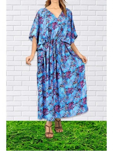 Cover-Ups Women's One Size Kaftan Wedding Dresses Sleepwear Cover Ups Drawstring - Blue_i162 - CI12NSAMXBP $25.53