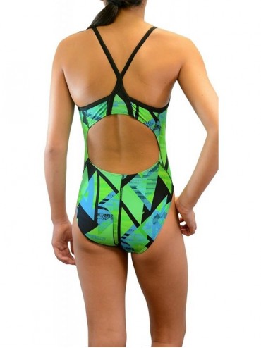 Racing Girls/Womens Pro One Piece Thin Strap Athletic Swimsuit - Green - C818KNLL6ER $24.93