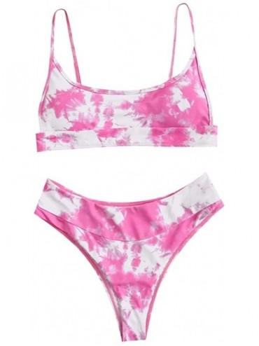 Sets Women Two Piece Swimsuit Tie Dye Print High Waisted Bathing Suit Bikini Swimwear Summer Swimsuits for Women 2 pink - CA1...
