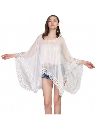 Cover-Ups Women Loose Crochet Cover-up Beachwear Bikini Beach Mini Dress Blouse Lace Floral - Floral - C412DUPMK0B $20.21