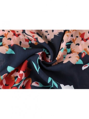 Cover-Ups Womens Floral Print Cardigan Chiffon Kimono Short Sleeve Open Front Swimsuit - Black - CG193Y50EWG $16.09