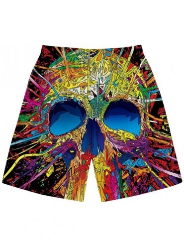 Trunks Men's Quick Dry Swim Trunks Tropical Hawaiian Board Shorts with Mesh Lining Bathing Suits - Skull - CB19606OXHR $44.58